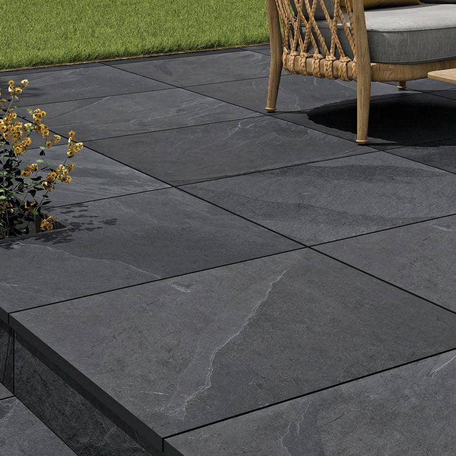 black paving slabs