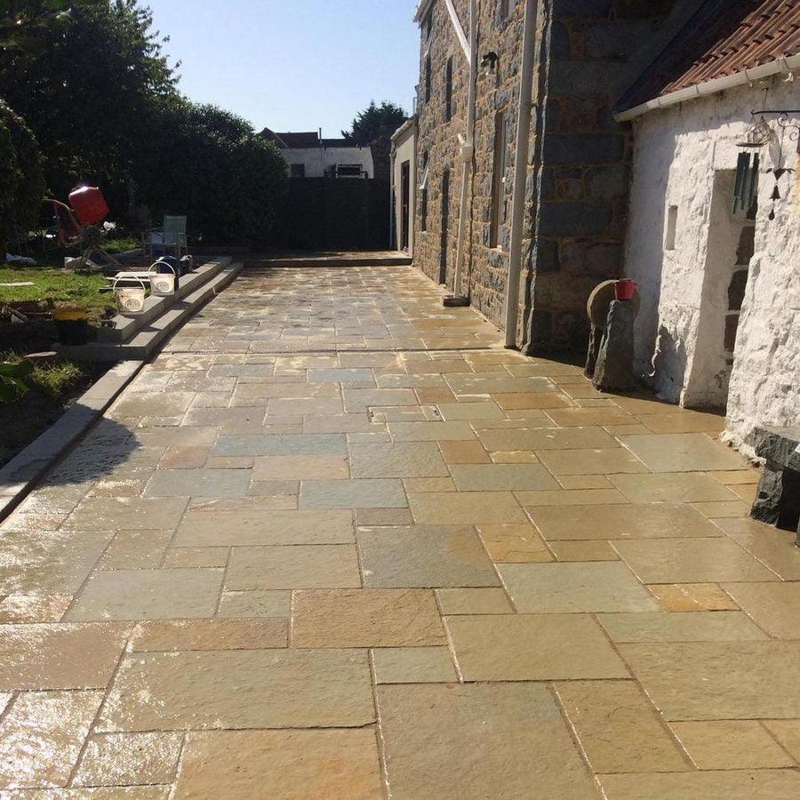 Tandur yellow limestone tumbled patio slabs