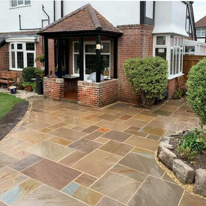 autumn brown Indian sandstone paving