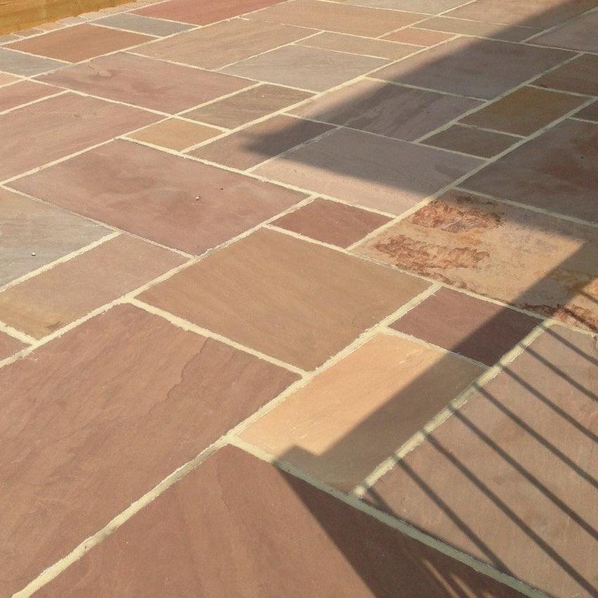 autumn brown Indian sandstone paving