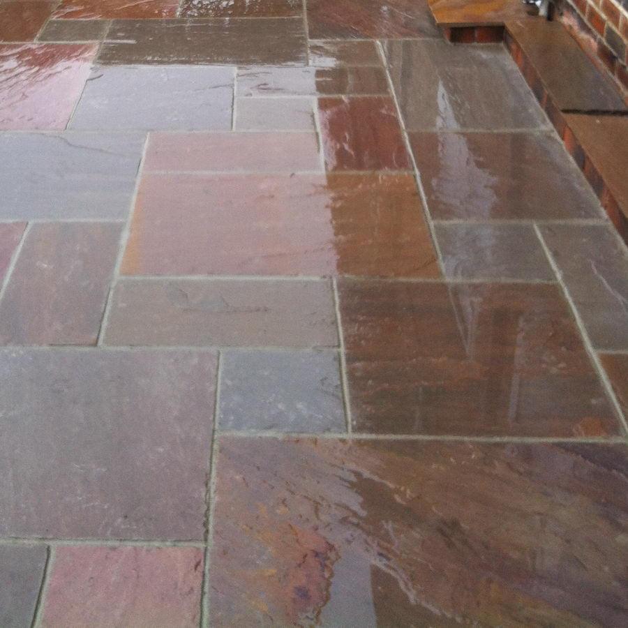 autumn brown Indian sandstone paving patio