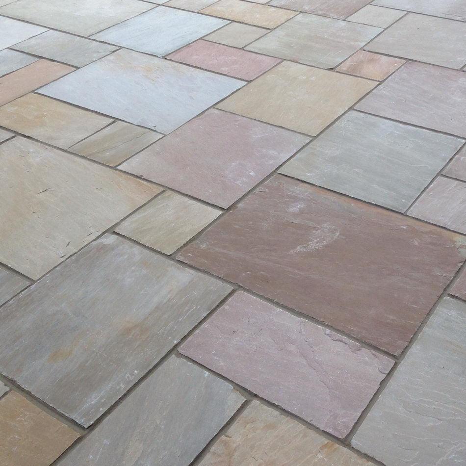 autumn brown Indian sandstone paving patio packs