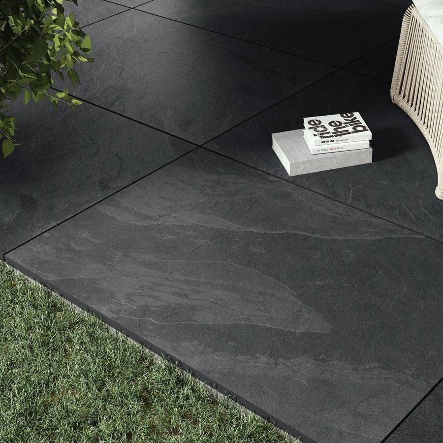 black slate porcelain paving slabs