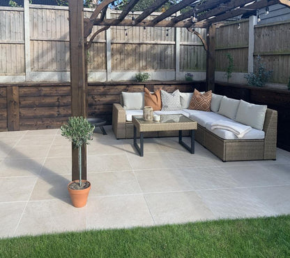 porcelain paving slabs beige patio